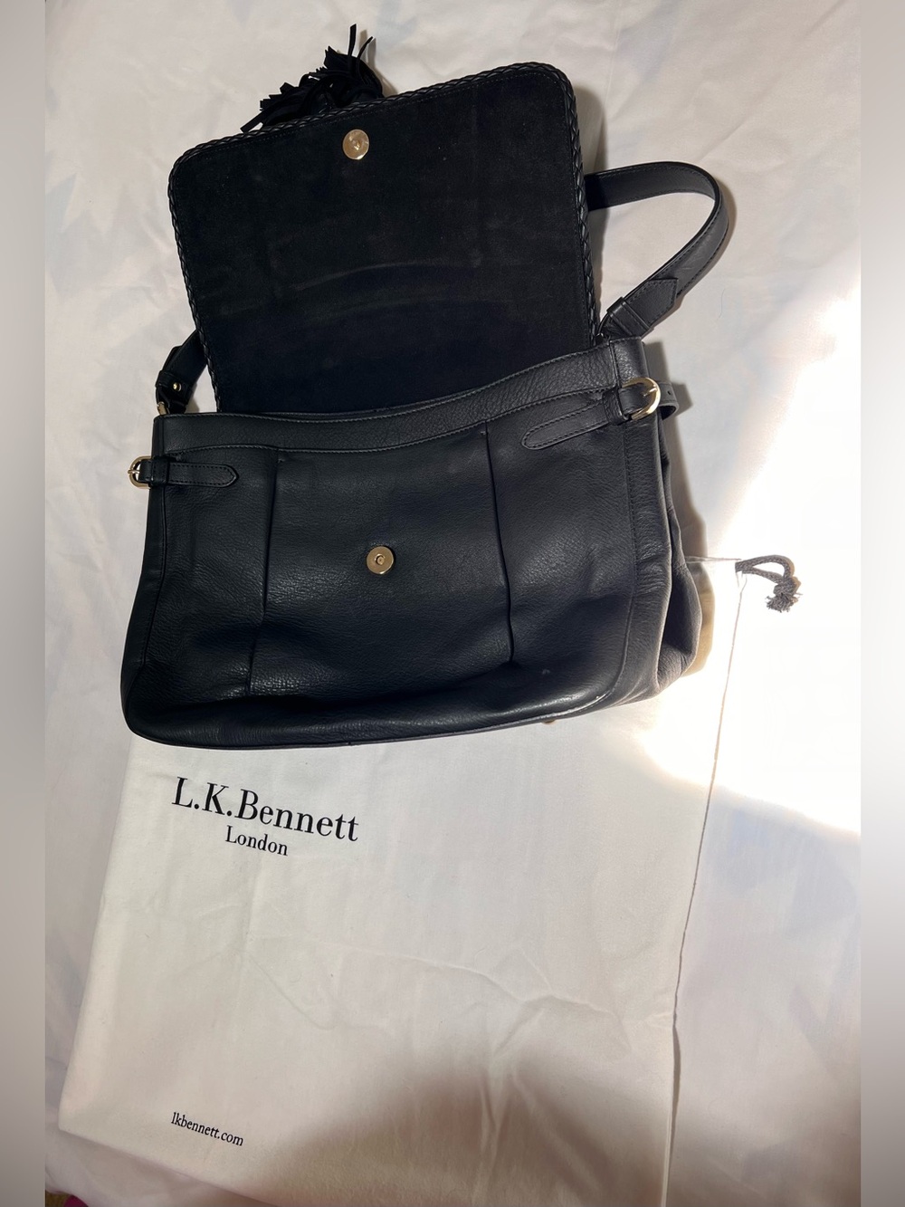 LK Bennett Black Leather Shoulder Bag with Braided Tassel with storage bag - Picture 5 of 15